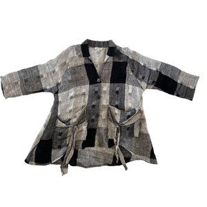 Transparente Women's OS Longsleeve Plaid blouse dress lagenlook jacket top